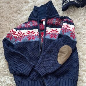 Cozy Knit Sweater with Red and Blue Pattern